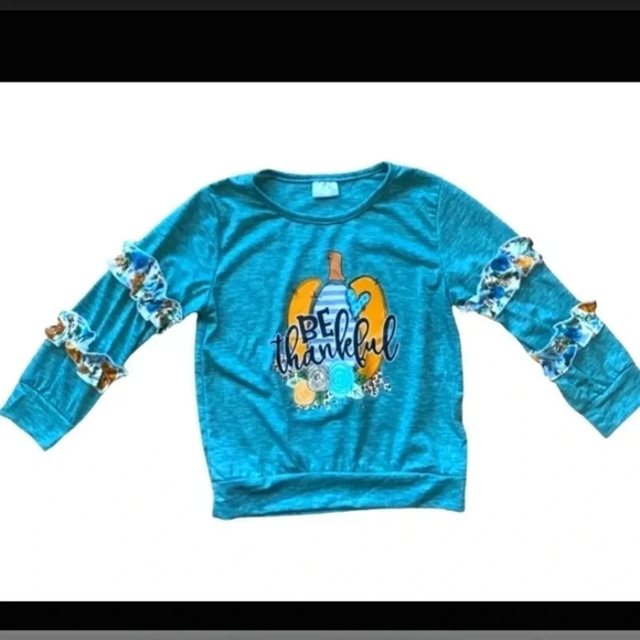 Other - 𝅺BE thankful teal long sleeve pumpkin shirt. 12/18 months